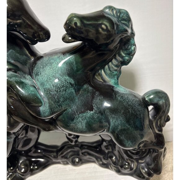 Wyatt Art Pottery Rearing Horses Figure Green Black Drip Glaze 11.75" Canada - Picture 5 of 12